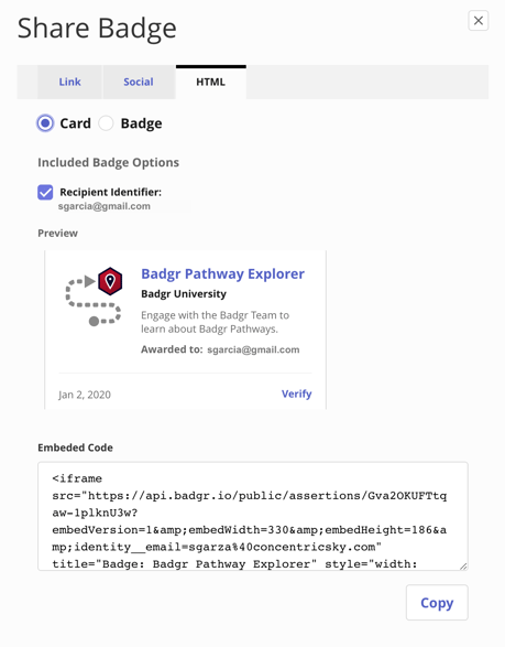 Share HTML card