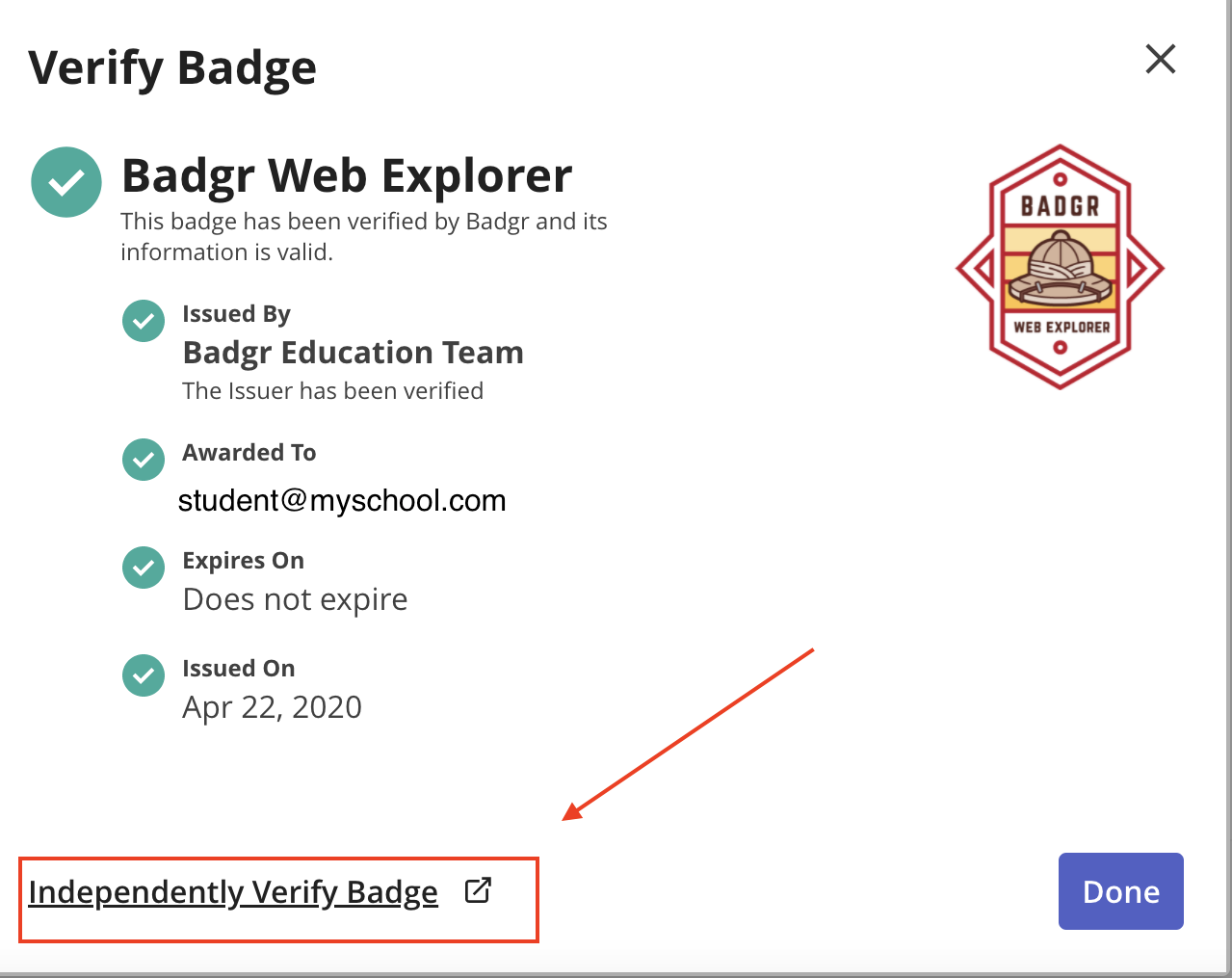 Independently verify badge